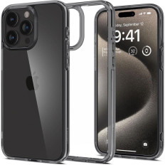 Caso ultra híbrido en iPhone 15 Pro Max Transparente-Grey