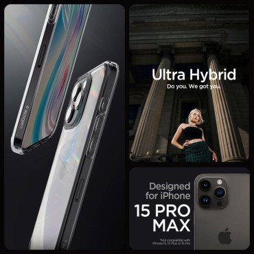 Caso ultra híbrido en iPhone 15 Pro Max Transparente-Grey