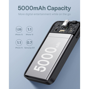 Mini PowerBank 5000Mah 20W + USB-C 20V / 3A kabel črna