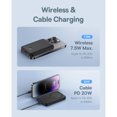 Mini PowerBank 5000Mah 20W + USB-C 20V / 3A kabel črna
