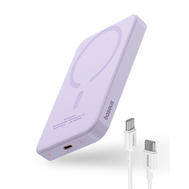 Mini PowerBank 5000mAh 20W + USB-C 20V / 3A violeta kabelis