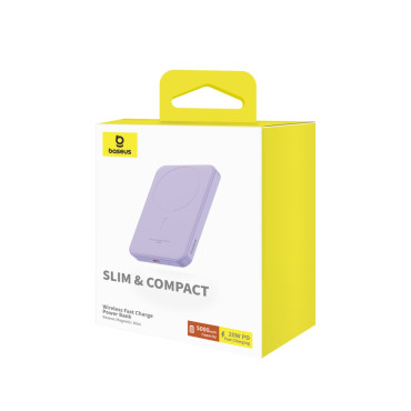 Mini PowerBank 5000mAh 20W + USB-C 20V / 3A violeta kabelis