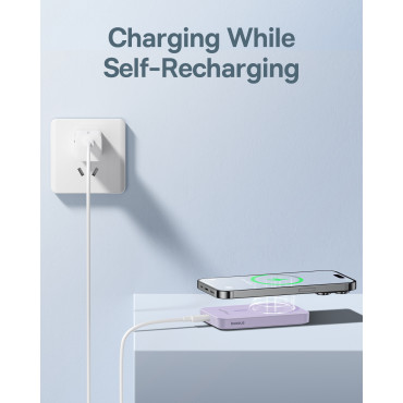 Mini PowerBank 5000mAh 20W + USB-C 20V / 3A violeta kabelis