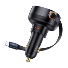 Autoladegerät-Genussprofi mit einem gerollten Black-Kabel mit rollten USB-C