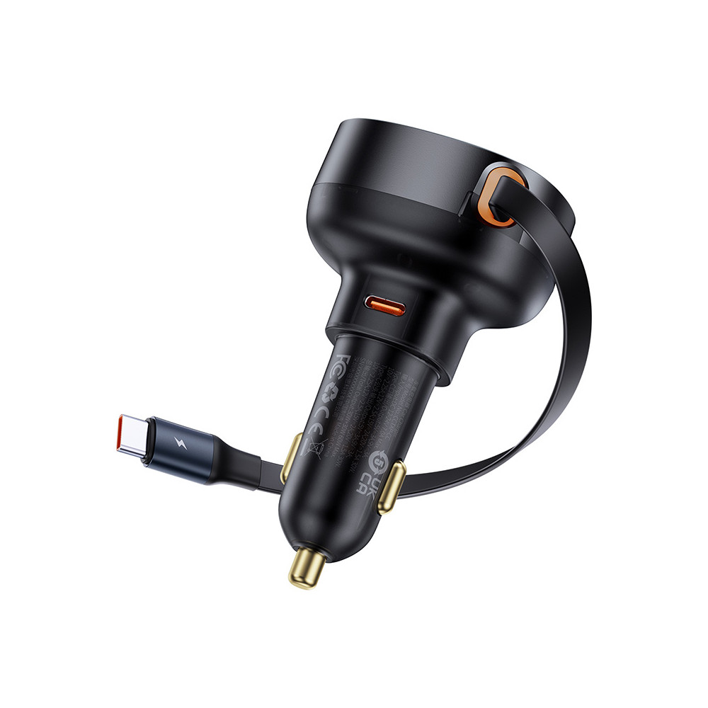 Chargeur de voiture Enjoyment Pro avec un câble noir usb-c 60w roulu USB 60W