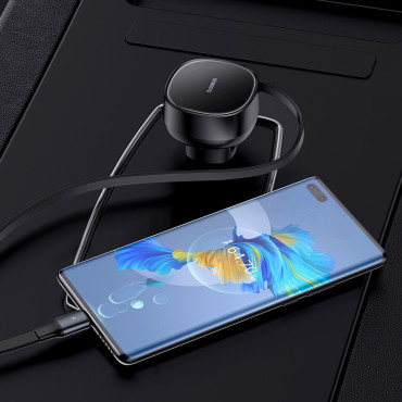 Chargeur de voiture Enjoyment Pro avec un câble noir usb-c 60w roulu USB 60W