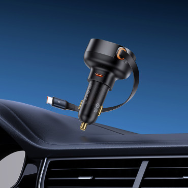 Car Charger Enjotment Pro z valjani USB-C60W Črni kabel