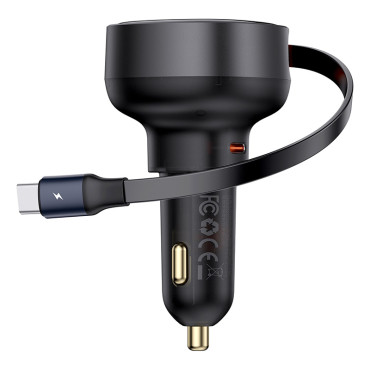 Car Charger Enjotment Pro z valjani USB-C60W Črni kabel