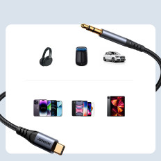 Stereo Audio kábel pre AUX 3.5mm Mini Jack - USB-C 1.2m Čierna
