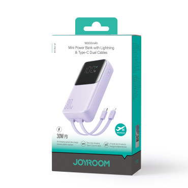 Powerbank 30W 10000mAh con cavi integrati IPhone Lightning e USB-C viola