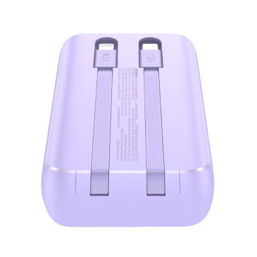 PowerBank 30W 10000mAh sisäänrakennetuilla kaapeleilla iPhone salama ja USB-C violetti