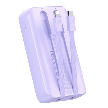 Powerbank 30W 10000mAh με ενσωματωμένα καλώδια iPhone Lightning και USB-C Purple