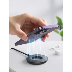 Traadita magnetlaadija 15W USB / USB-C-kaabliga mustaga