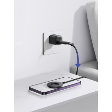 Trådløs magnetisk lader 15W med USB / USB-C-kabel svart