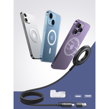 Belaidis magnetinis įkroviklis 15W su USB / USB-C kabeliu juoda