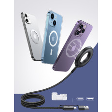Belaidis magnetinis įkroviklis 15W su USB / USB-C kabeliu juoda