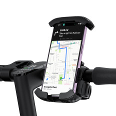 Soporte de bicicleta para el teléfono Quickgo en una rueda negra
