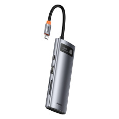 7W1 HUB adaptera metāla Gleeam sērija USB-C USB-C PD 3x USB-A HDMI SD TF Grey
