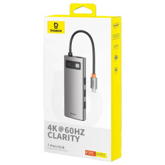 7W1 HUB adaptera metāla Gleeam sērija USB-C USB-C PD 3x USB-A HDMI SD TF Grey