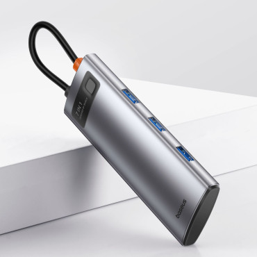 7W1 HUB adapter Metal Gleeam serien USB-C for USB-C PD 3X USB-A HDMI SD TF Grey