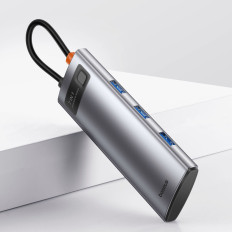 7W1 Hub adaptér Metal Gleeam Series USB-C pro USB-C PD 3x USB-A HDMI SD TF šedá