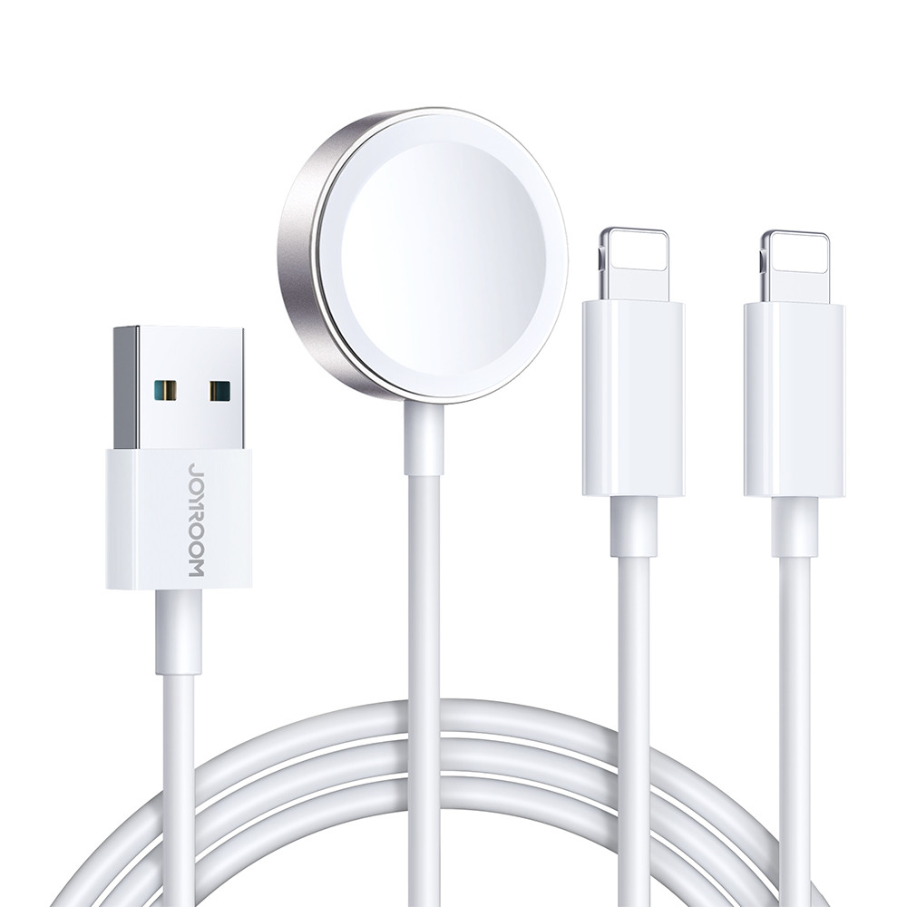 3IN1 Kabel USB-kabel med induktionsladdare + 2x iPhone-blixt 1.2m Vit