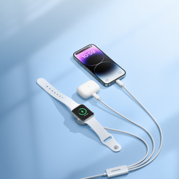3in1 cabo USB de cabo com carregador de indução + 2x iPhone relâmpago 1.2m Branco