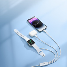 3IN1 Kabel USB-kabel med induktionsladdare + 2x iPhone-blixt 1.2m Vit
