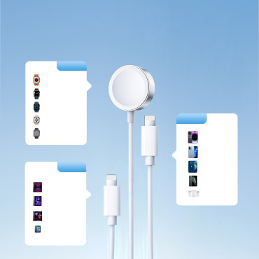 3IN1 Kabel USB-kabel med induktionsladdare + 2x iPhone-blixt 1.2m Vit