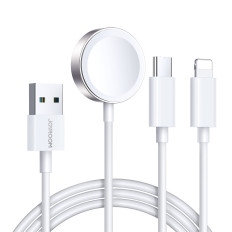 3IN1 Kabel USB-kabel med induktiv laddare + 1x iPhone-lightning + 1x USB-C 1.2m Vit