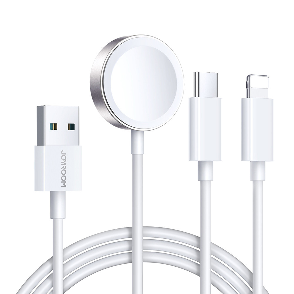 3IN1 Kabel USB-kabel med induktiv laddare + 1x iPhone-lightning + 1x USB-C 1.2m Vit