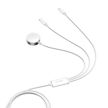 3IN1 Kabel USB-kabel med induktiv laddare + 1x iPhone-lightning + 1x USB-C 1.2m Vit