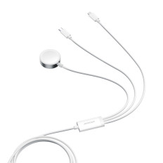 3IN1 Kabel USB-kabel med induktiv laddare + 1x iPhone-lightning + 1x USB-C 1.2m Vit