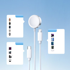 3IN1 Kabel USB-kabel med induktiv laddare + 1x iPhone-lightning + 1x USB-C 1.2m Vit