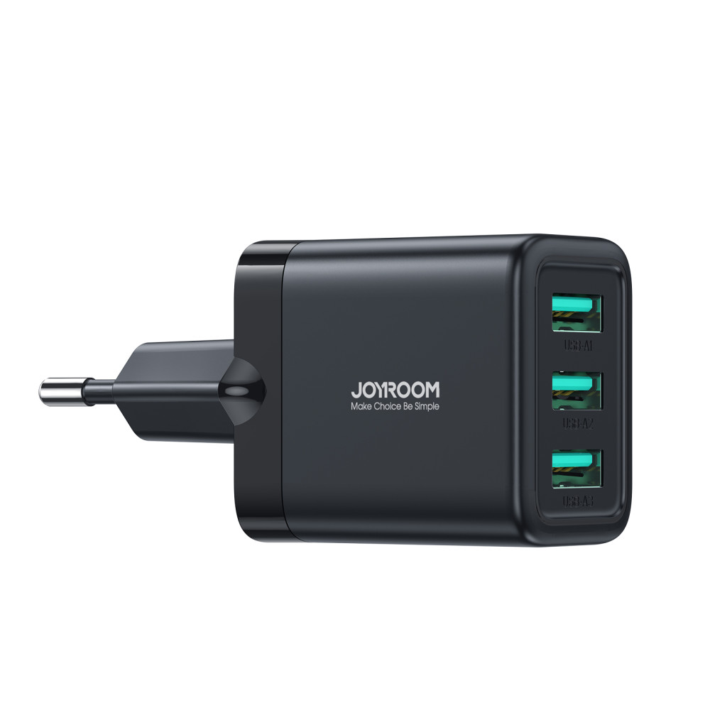 3x USB-Omrežni nakladalnik 3.4a Black