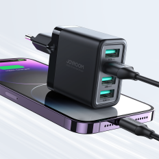 4x USB-A Network Charger 4.8A Sort