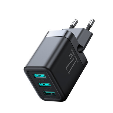 3x USB-Omrežni nakladalnik 3.4a Black