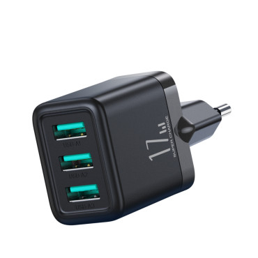 3x USB-Omrežni nakladalnik 3.4a Black