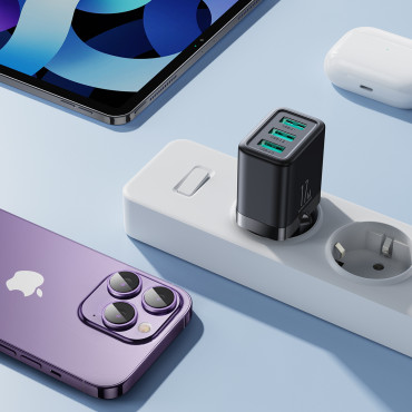 3x USB-A hálózati betöltő 3.4a fekete