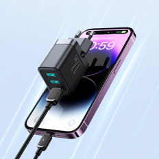 3x USB-Omrežni nakladalnik 3.4a Black