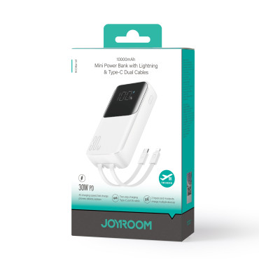 Mini PowerBank 10000mAh ar iebūvētiem kabeļiem JR-PBC06 30W White