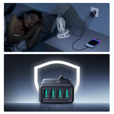 4x USB-A-nätverksladdare 4.8a svart