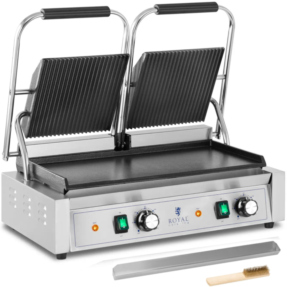 Dubbele contactgrill met een gladde en circulatie plaat 48 x 23 cm 3600 W