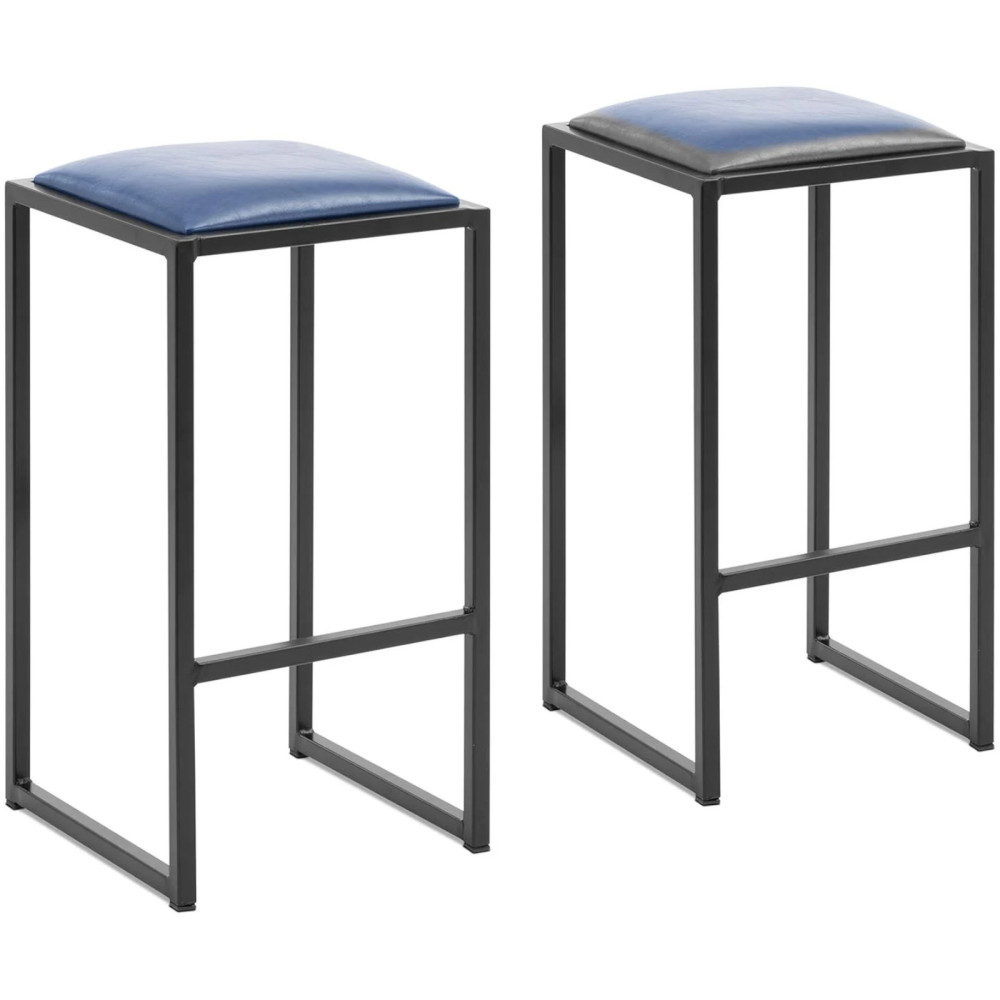 Bar Stool Hoker Metal Loft with Upholstery Black Blue - 2 pcs.