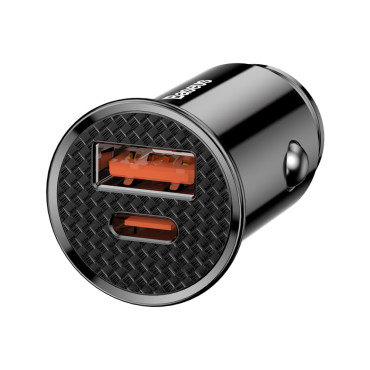Carregador de carro inteligente com USB e USB-C QC PD Black Ports