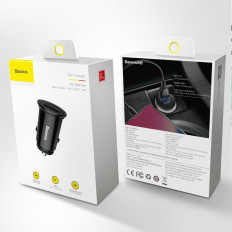 Carregador de carro inteligente com USB e USB-C QC PD Black Ports