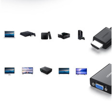 HDMI Adapter - VGA Micro USB AUX Audio 3.5mm Mini Jack Black