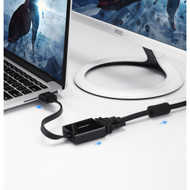 Adaptador HDMI - VGA Micro USB Aux Audio 3.5mm Mini Jack Preto