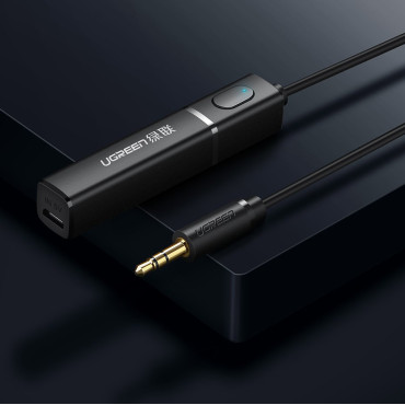 Bluetooth 5.0-sändare trådlös ljudadapter 3,5 mm mini jack svart