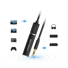 Bluetooth 5.0-sändare trådlös ljudadapter 3,5 mm mini jack svart